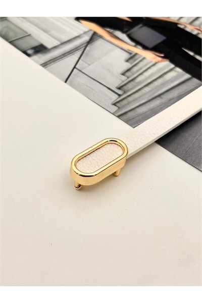 İthal oval Gold Tokalı ince Kadın Kemer Pantolon Kemeri Elbise Kemeri Gömlek Kemeri Ceket Kemeri Beyaz