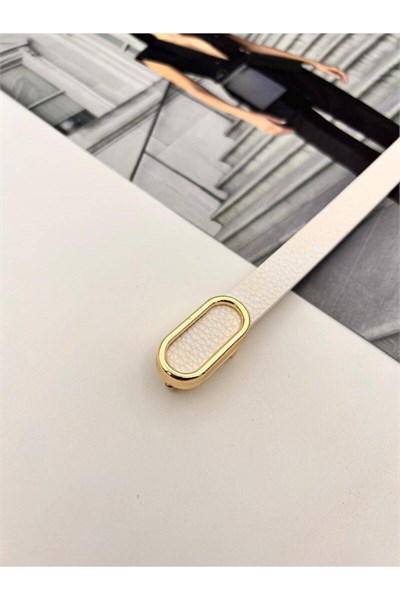 İthal oval Gold Tokalı ince Kadın Kemer Pantolon Kemeri Elbise Kemeri Gömlek Kemeri Ceket Kemeri Beyaz