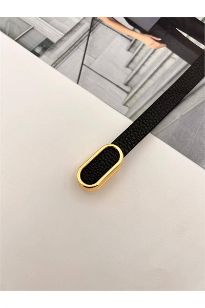 İthal oval Gold Tokalı ince Kadın Kemer Pantolon Kemeri Elbise Kemeri Gömlek Kemeri Ceket Kemeri Siyah