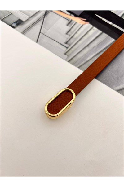 İthal oval Gold Tokalı ince Kadın Kemer Pantolon Kemeri Elbise Kemeri Gömlek Kemeri Ceket Kemeri Taba