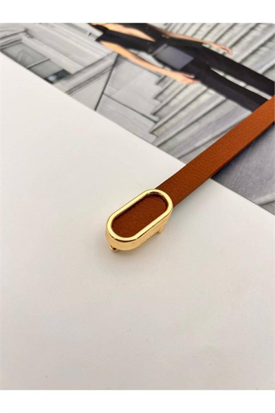 İthal oval Gold Tokalı ince Kadın Kemer Pantolon Kemeri Elbise Kemeri Gömlek Kemeri Ceket Kemeri Taba