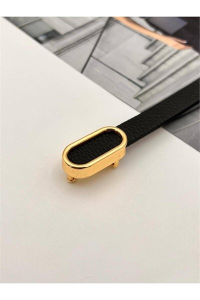 İthal oval Gold Tokalı ince Kadın Kemer Pantolon Kemeri Elbise Kemeri Gömlek Kemeri Ceket Kemeri Siyah