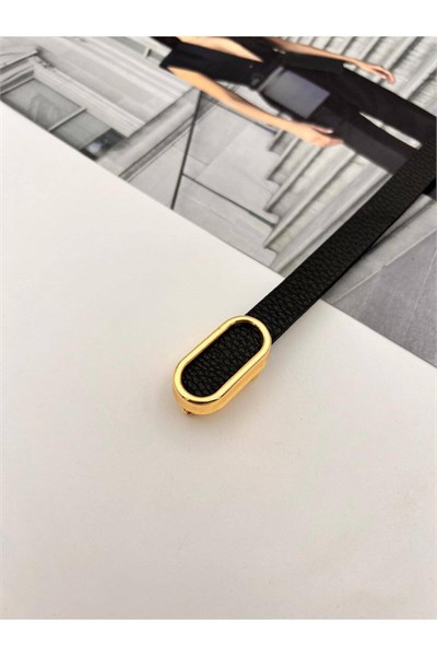 İthal oval Gold Tokalı ince Kadın Kemer Pantolon Kemeri Elbise Kemeri Gömlek Kemeri Ceket Kemeri Siyah