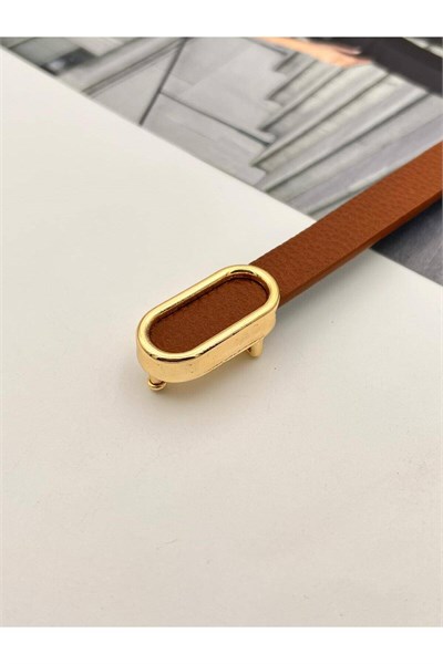 İthal oval Gold Tokalı ince Kadın Kemer Pantolon Kemeri Elbise Kemeri Gömlek Kemeri Ceket Kemeri Taba