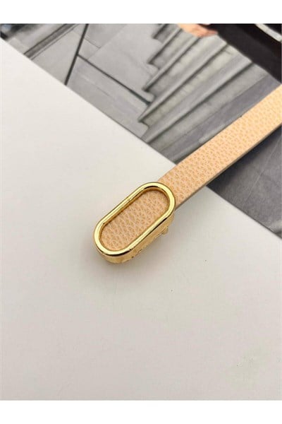 İthal oval Gold Tokalı ince Kadın Kemer Pantolon Kemeri Elbise Kemeri Gömlek Kemeri Ceket Kemeri Krem