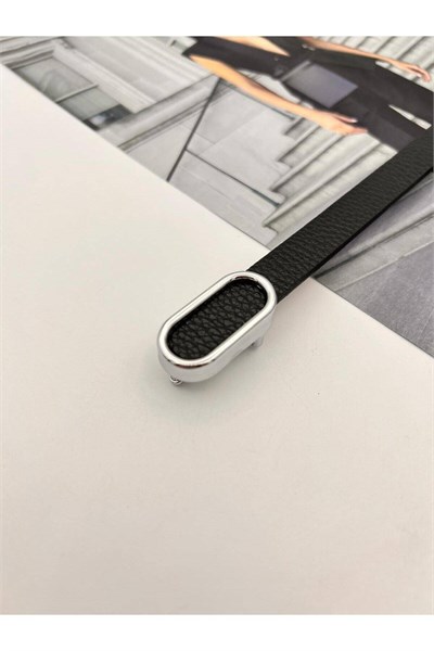 İthal oval silver Tokalı ince Kadın Kemer Pantolon Kemeri Elbise Kemeri Gömlek Kemeri Ceket Kemeri Siyah