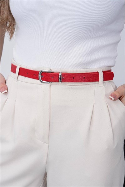Kadın Basic Kırmızı Silver Tokalı Kemer Pantolon Kemeri Elbise Kemeri Gömlek Kemeri Ceket Kemeri Kırmızı