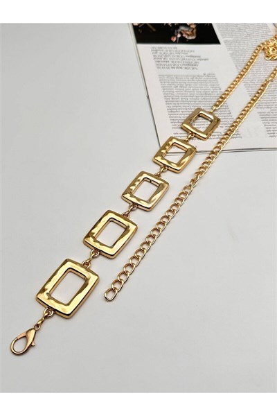 Kare Gold Tokalı Zincir Kemer Kadın Kemer Elbise Kemeri Gömlek Kemeri Ceket Kemeri Pantolon Kemeri