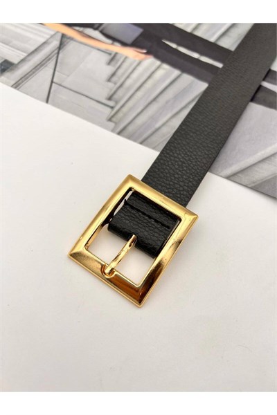 Kare Tokalı Gold Kadın Kemer Pantolon Kemeri Elbise Kemeri Gömlek Kemeri Ceket Kemeri