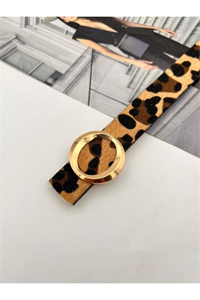 Leopar Gold Tokalı Kadın Kemer Pantolon Kemeri Elbise Kemeri Gömlek Kemeri Ceket Kemeri Leopar