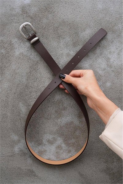 Oksit Tokalı Kadın Kemer Pantolon Kemeri Klasik Kemer Kahve