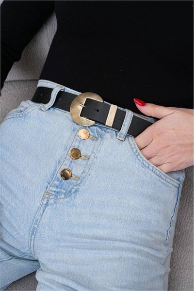 Oval Antik Tokalı Vintage Tarzı Kadın Kemer Pantolon Kemeri Elbise Kemeri Gömlek Kemeri Siyah