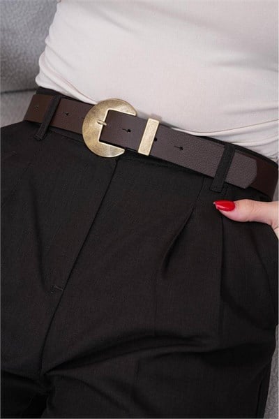 Oval Antik Tokalı Vintage Tarzı Kadın Kemer Pantolon Kemeri Elbise Kemeri Gömlek Kemeri Kahve