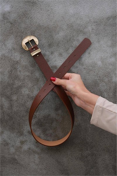 Oval Antik Tokalı Vintage Tarzı Kadın Kemer Pantolon Kemeri Elbise Kemeri Gömlek Kemeri Taba