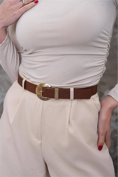 Oval Antik Tokalı Vintage Tarzı Kadın Kemer Pantolon Kemeri Elbise Kemeri Gömlek Kemeri Taba