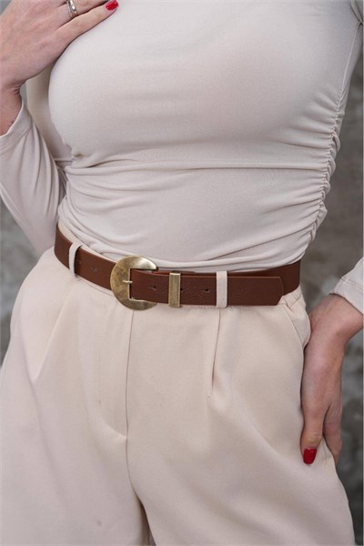 Oval Antik Tokalı Vintage Tarzı Kadın Kemer Pantolon Kemeri Elbise Kemeri Gömlek Kemeri Taba