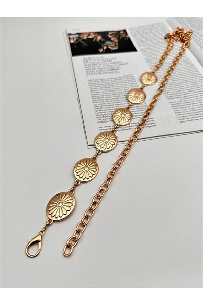Oval Gold Tokalı Zincir Kemer Kadın Kemer Elbise Kemeri Gömlek Kemeri Ceket Bel Kemeri Vücut Kemeri