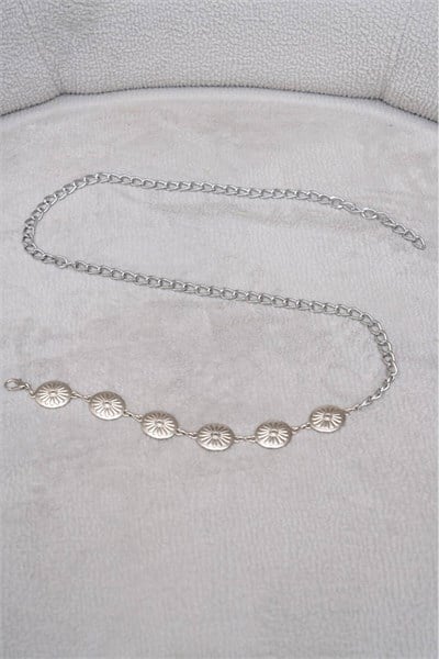 Oval Silver Tokalı Zincir Kemer Kadın Kemer Elbise Kemeri Gömlek Kemeri Ceket Kemeri