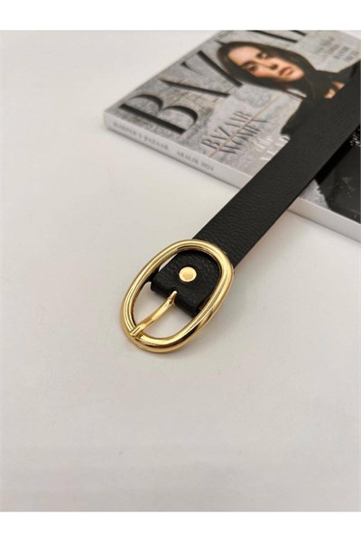 Oval Tokalı Gold Kadın Kemer Pantolon Kemeri Elbise Kemeri Gömlek Kemeri Ceket Kemeri Siyah