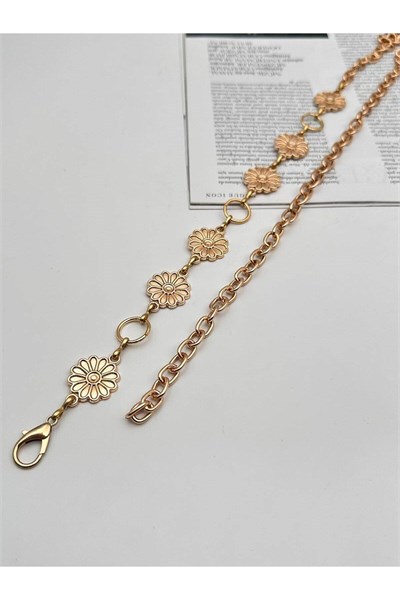 Papatya Desenli Gold Detaylı Zincir Kemer Kadın Kemer Elbise Kemeri Gömlek Kemeri Ceket Kemeri