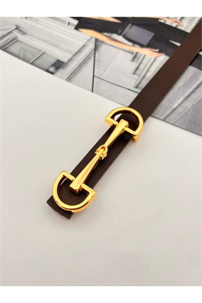 Uzun Tokalı Gold Acı Kahve Kadın Kemer Pantolon Kemeri Elbise Kemeri Gömlek Kemeri Ceket Kemeri Kahve