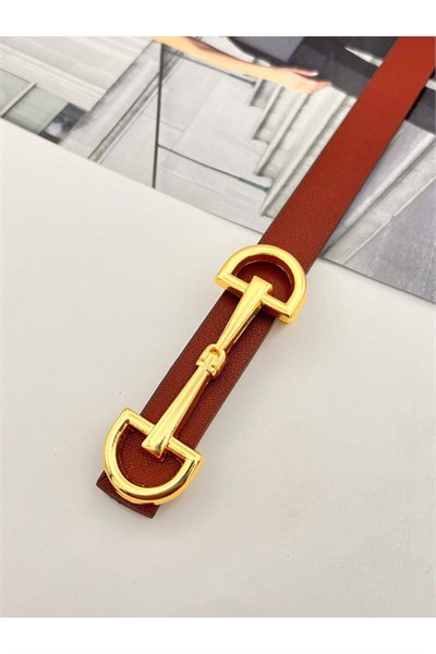 Uzun Tokalı Gold Bordo Kadın Kemer Pantolon Kemeri Elbise Kemeri Gömlek Kemeri Ceket Kemeri Bordo