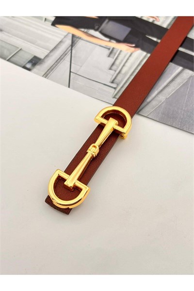 Uzun Tokalı Gold Bordo Kadın Kemer Pantolon Kemeri Elbise Kemeri Gömlek Kemeri Ceket Kemeri Bordo