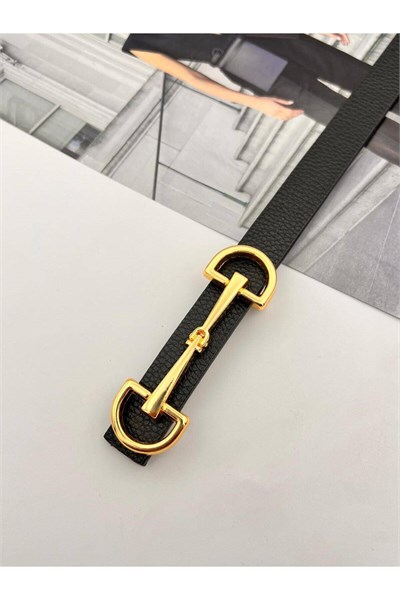 Uzun Tokalı Gold Kadın Kemer Pantolon Kemeri Elbise Kemeri Gömlek Kemeri Ceket Kemeri Siyah