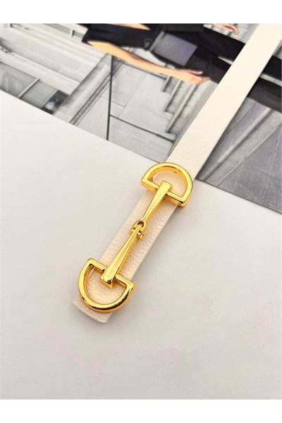 Uzun Tokalı Gold Kadın Kemer Pantolon Kemeri Elbise Kemeri Gömlek Kemeri Ceket Kemeri Beyaz