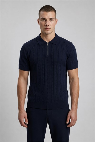 Lacivert Polo Yaka Yarım Fermuarlı Erkek T-shirt