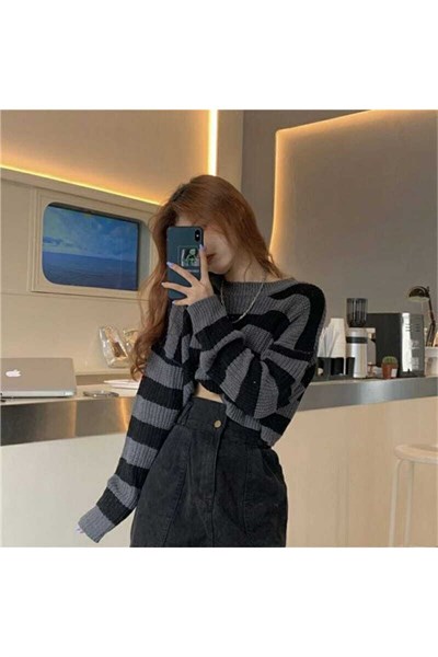 Selanik Örgü Oversize Crop Kadın Kazak