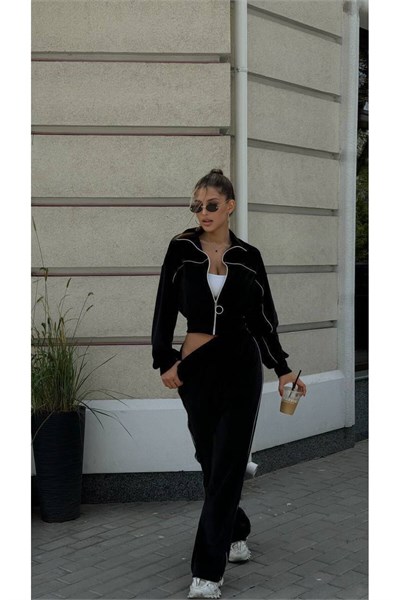 Kadın Biyeli Oversize Kadife Eşofman Takım