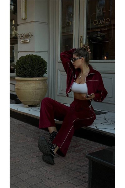 Kadın Biyeli Oversize Kadife Eşofman Takım
