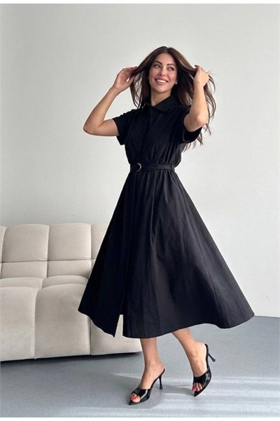 Kadın Kemerli Midi Boy Gömlek Elbise