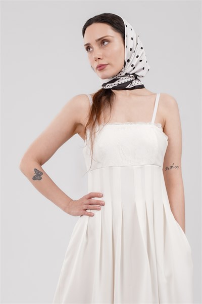 MAY REM Kadın Siyah Askılı Dantel Detaylı Pileli Midi Boy Prenses Model Abiye Elbise