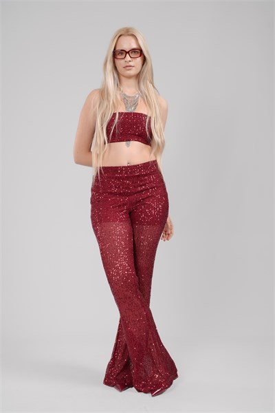 Pul Payet Straplez Crop & İspanyol Paça Set Takım