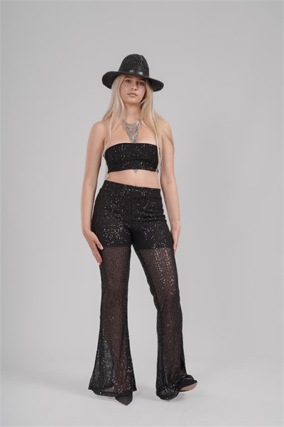 Pul Payet Straplez Crop & İspanyol Paça Set Takım