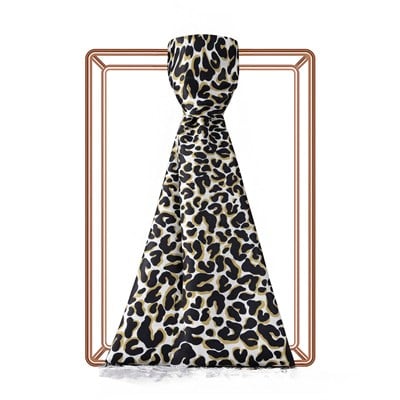 Siyah Gold Leopar Desenli İpek Şal