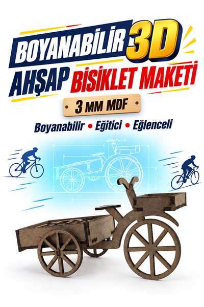 3D Boyanabilir Ahşap Bisiklet Maketi Kendin Yap Eğitici Oyuncak