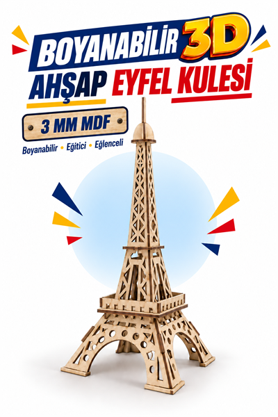 3D Boyanabilir Ahşap Eyfel Kulesi Maketi Kendin Yap Eğitici Oyuncak