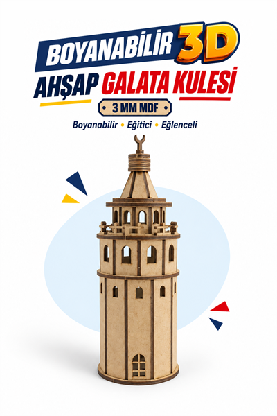 3D Boyanabilir Ahşap Galata Kulesi Maketi Kendin Yap Eğitici Oyuncak