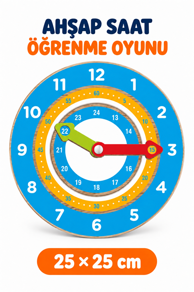 Ahşap Eğitici Saat Öğrenme Oyuncağı – Çocuklar İçin Öğretici Analog Saat ve Zaman Kavramı Öğrenme Oyunu