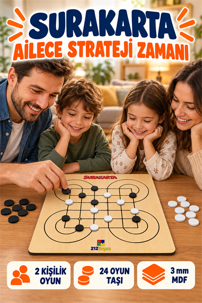 Ahşap Surakarta Oyunu – 2 Kişilik Akıl Zeka, Mantık ve Strateji Masa Oyunu