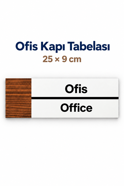 Ofis Ahşap Kapı İsimliği 25x9 cm – İş Yeri, Fabrika ve Kurumsal Alanlar İçin Ofis Yönlendirme Tabelası ve Kapı Levhası