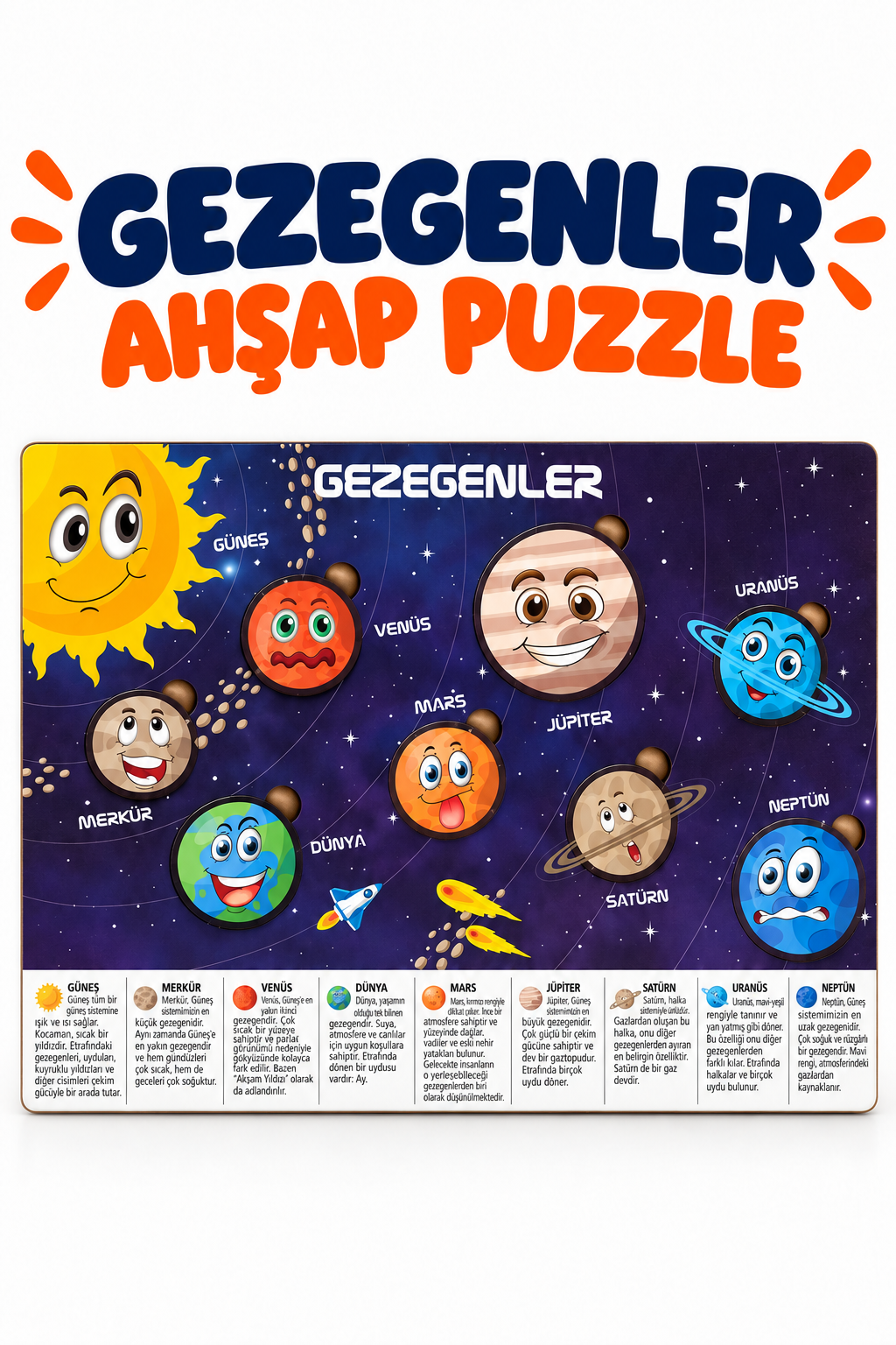 Ahşap Güneş Sistemi ve Gezegenler Puzzle