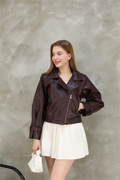 Kadın Oversize Biker Balon Kol Deri Ceket