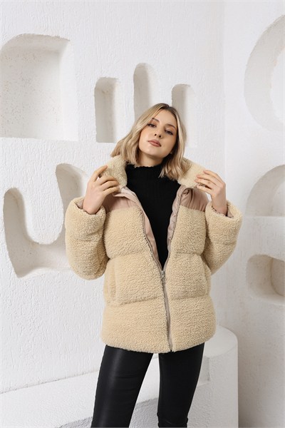 Kadın Peluş Robalı Şişme Mont