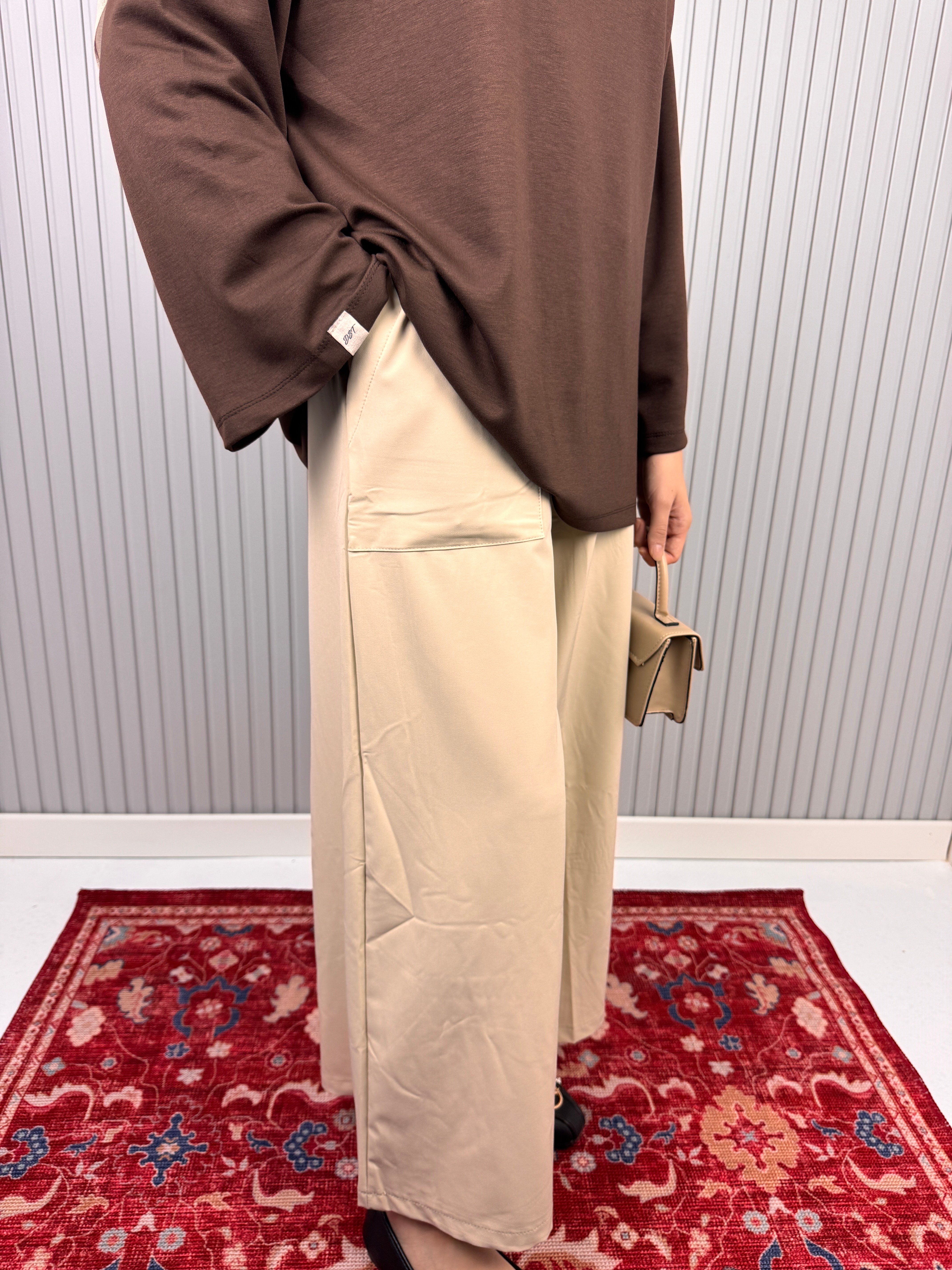 EKRU LASTİKLİ BOL PANTOLON BEJ