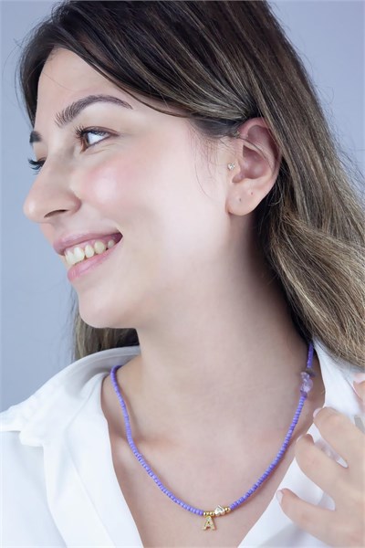 A Letter Lilac Bead Design Necklace