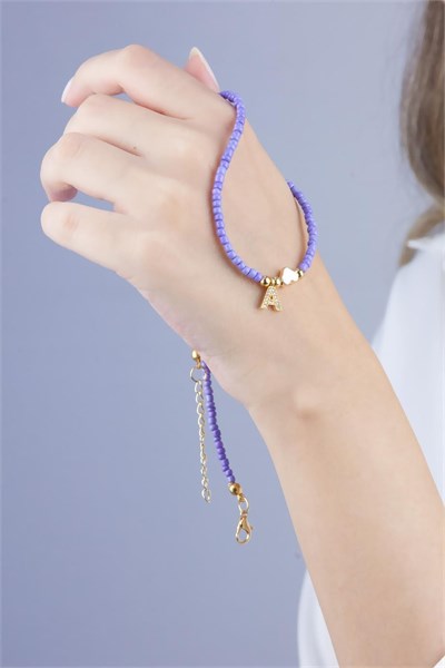 A Letter Lilac Bead Design Necklace